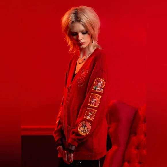 Hazbin Hotel Character Patch Girls Zippered Cardigan, Large - Picture 2 of 5